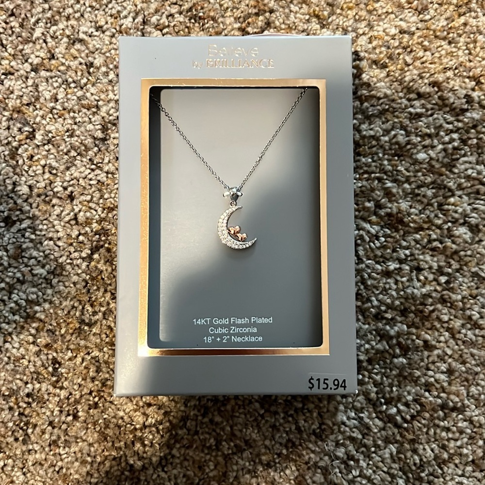 NEW 14KT Gold Flash Played Cubic Zirconia 18”+2” Necklace